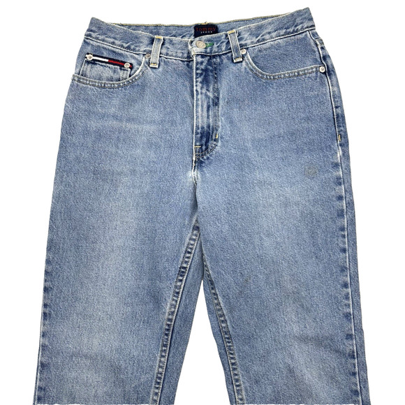 Vintage Y2K Tommy Hilfiger Med Wash High Rise Straight Jeans Jr 7 28x31" - FLAW - Picture 3 of 16